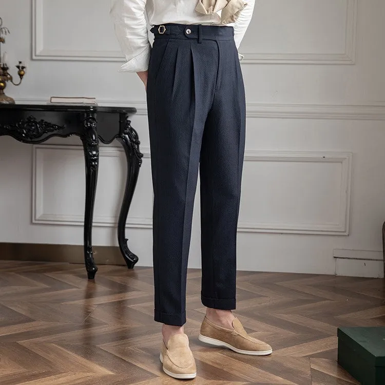 Men’s Tailored Trousers – High Waist – Pleated Front – Cuffed Hem – Elegant Smart Fit