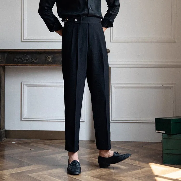 Men’s Tailored Trousers – High Waist – Pleated Front – Cuffed Hem – Elegant Smart Fit