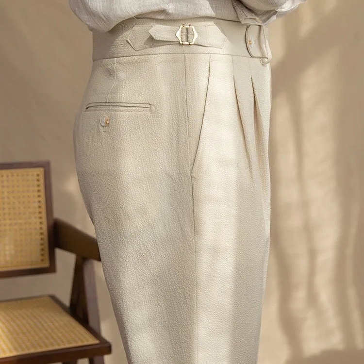 Men’s Tailored Trousers – High Waist – Pleated Front – Cuffed Hem – Elegant Smart Fit
