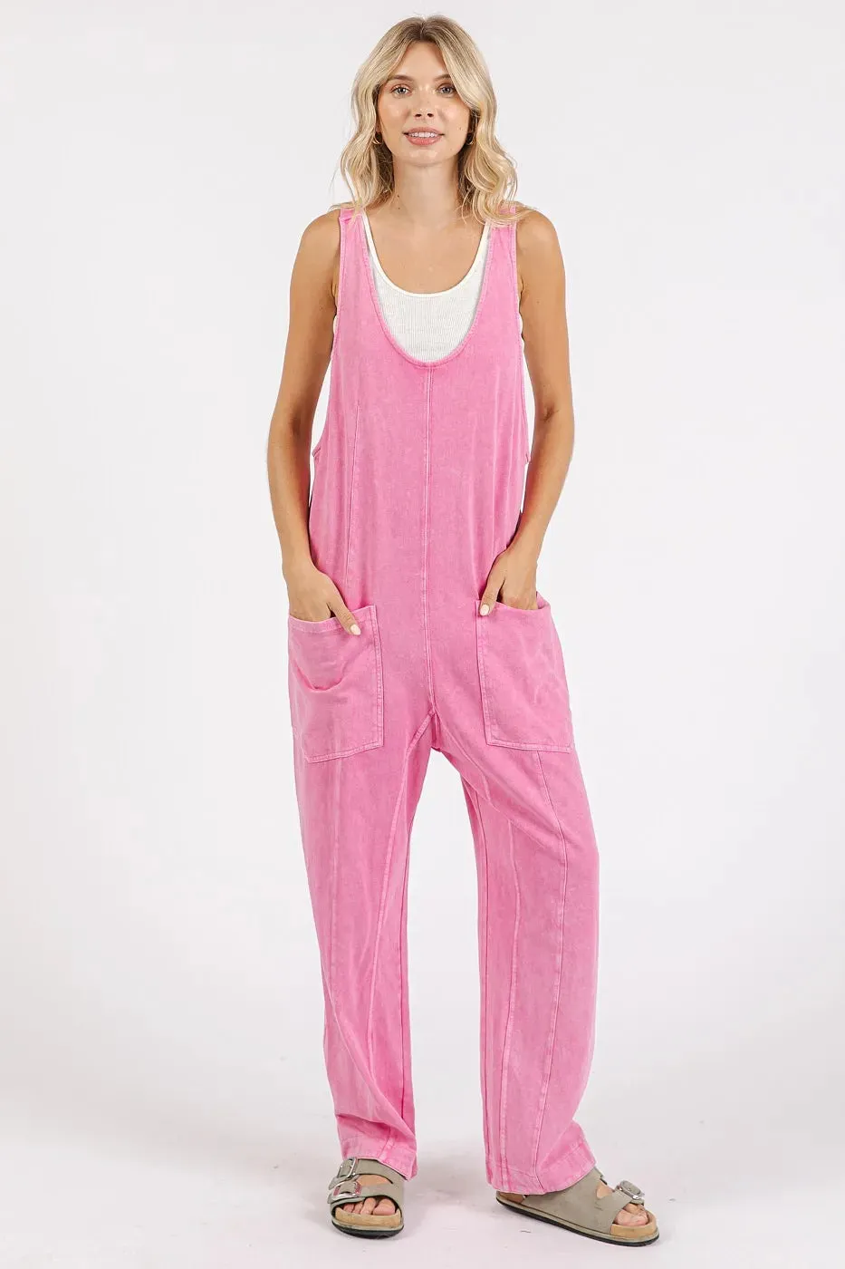 Mittoshop Mineral Wash Relaxed Fit Sleeveless Harem Jumpsuit