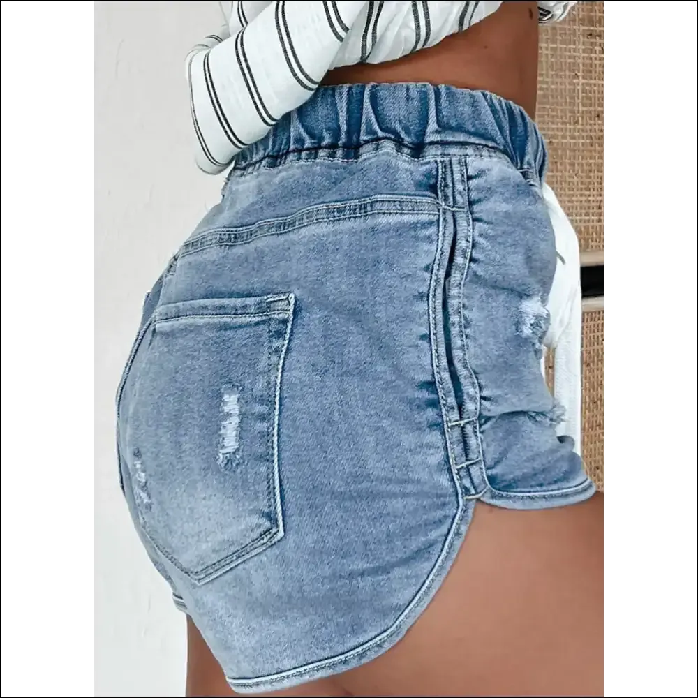 Myosotis Chic: High Waist Distressed Denim Shorts  🍑