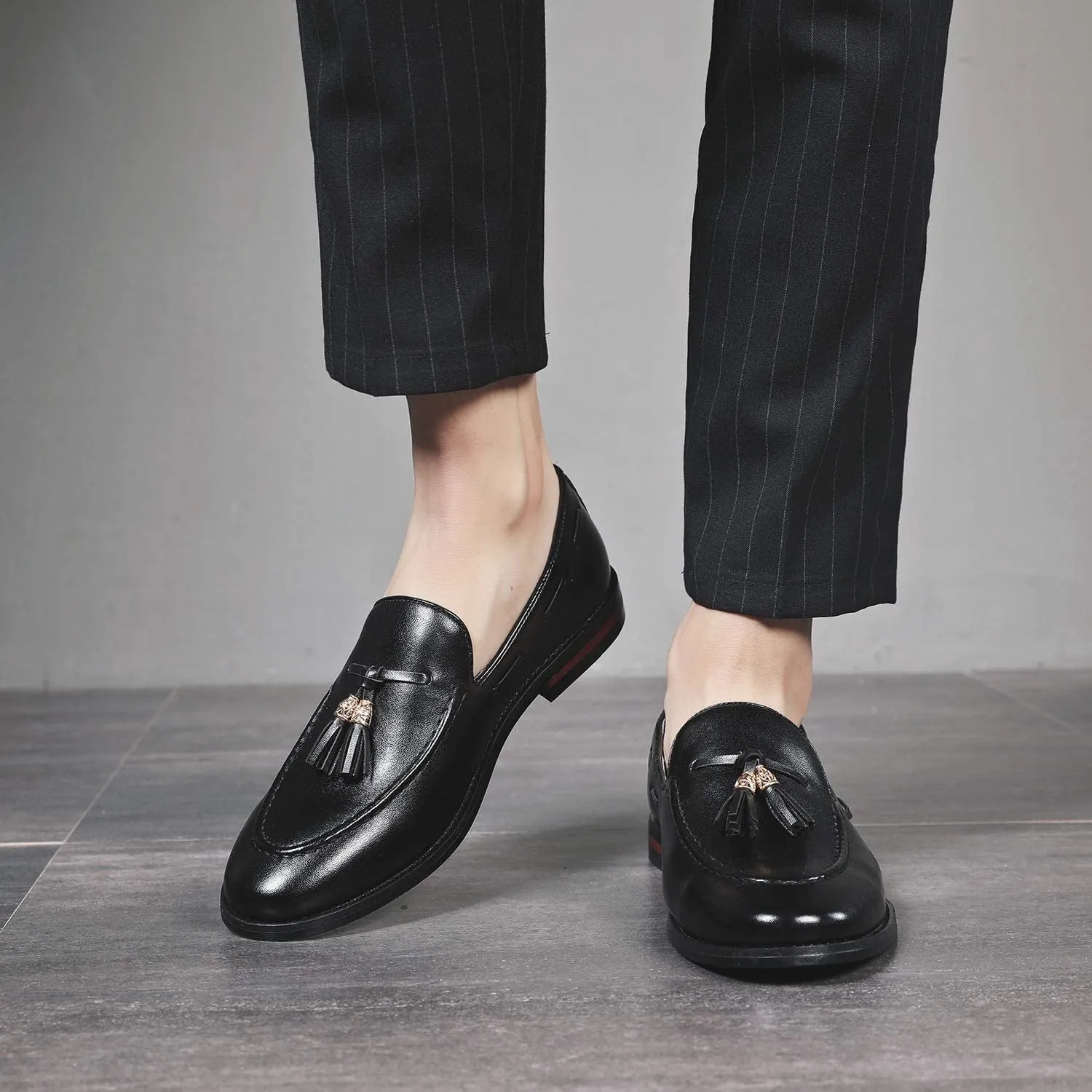 NXY Black Men's Loafers and Slip On丨Luxury Tassel Mens Dress Shoes &amp; Elegant Casual Boat Shoes Size 7-13