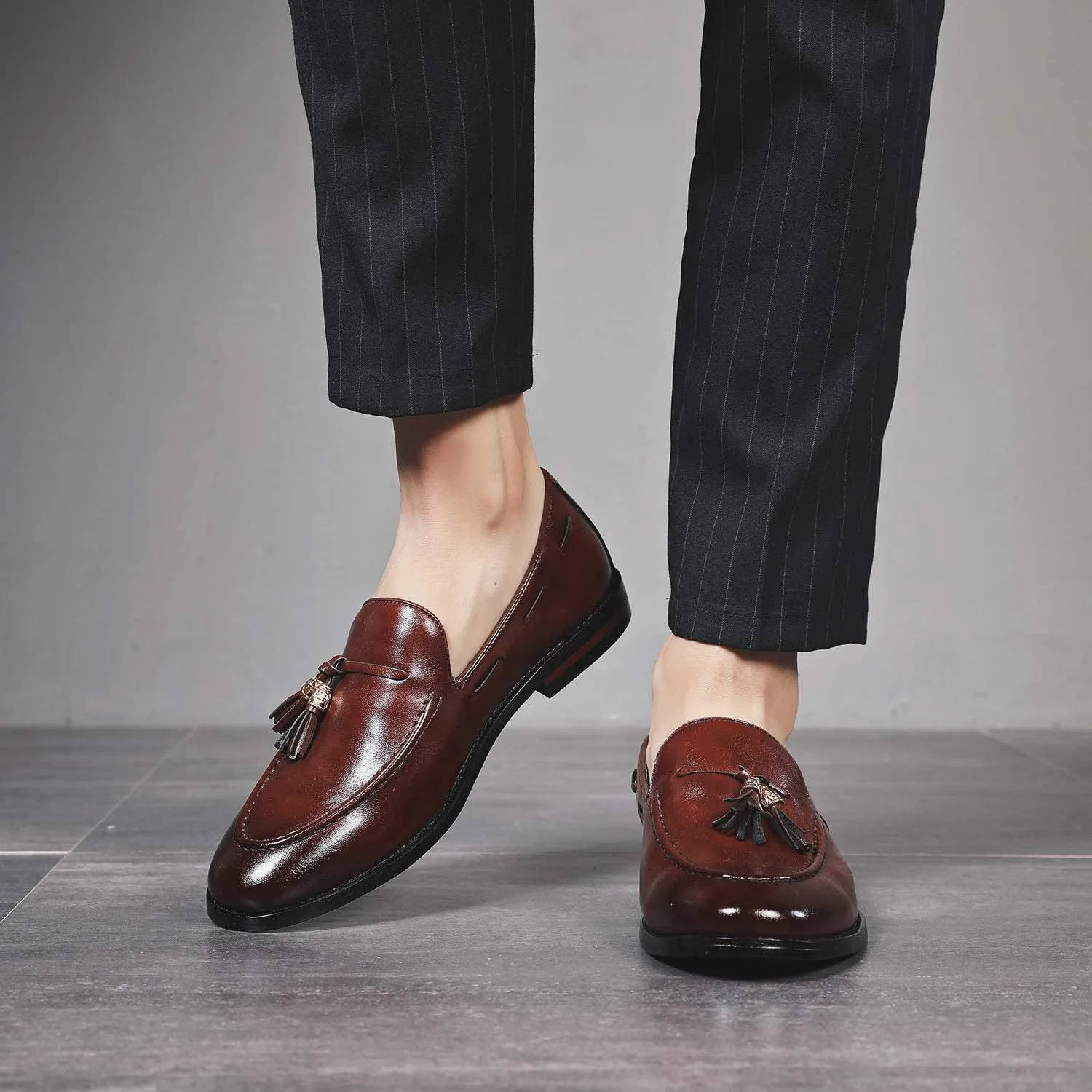 NXY Black Men's Loafers and Slip On丨Luxury Tassel Mens Dress Shoes &amp; Elegant Casual Boat Shoes Size 7-13