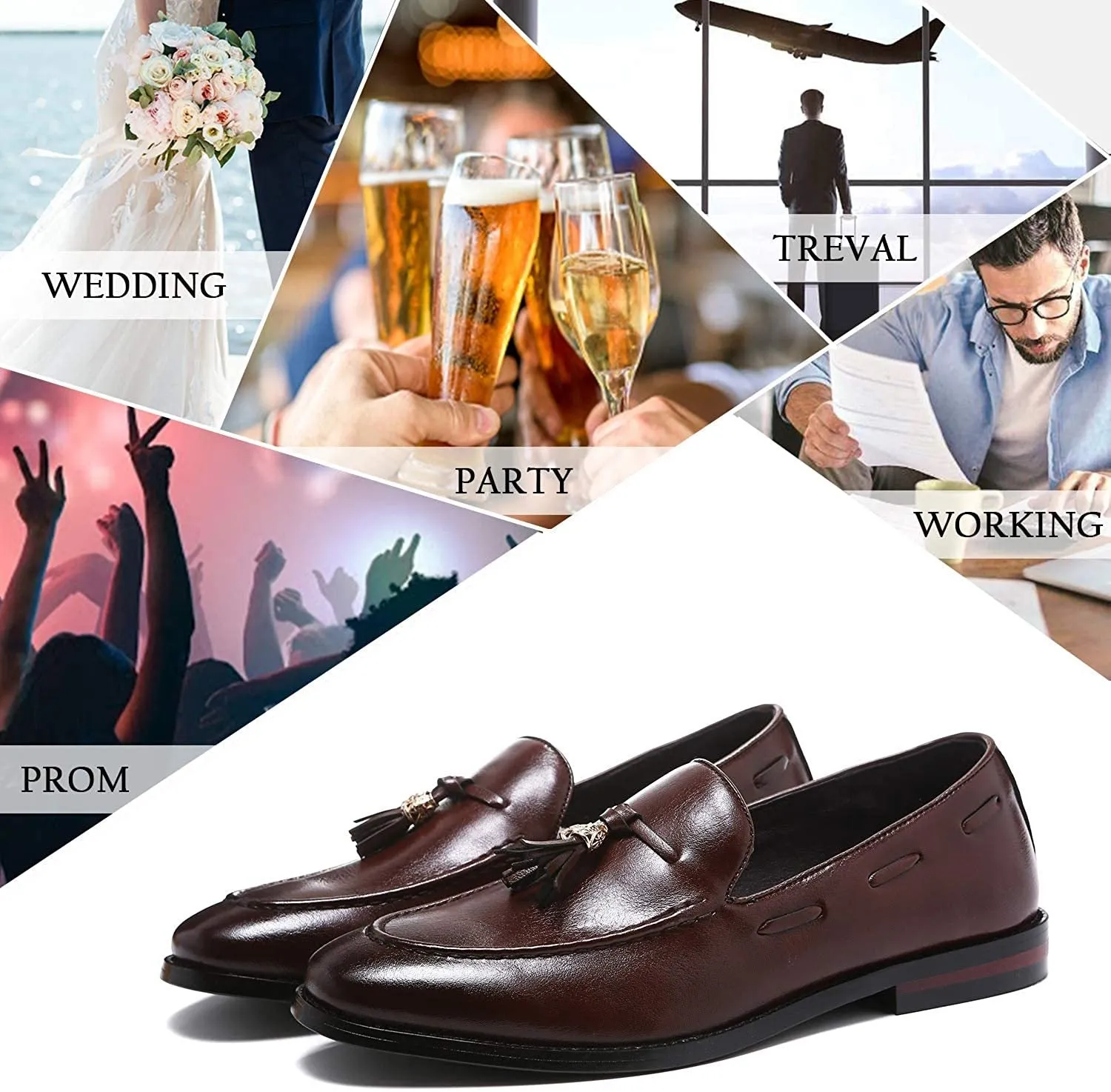 NXY Black Men's Loafers and Slip On丨Luxury Tassel Mens Dress Shoes &amp; Elegant Casual Boat Shoes Size 7-13