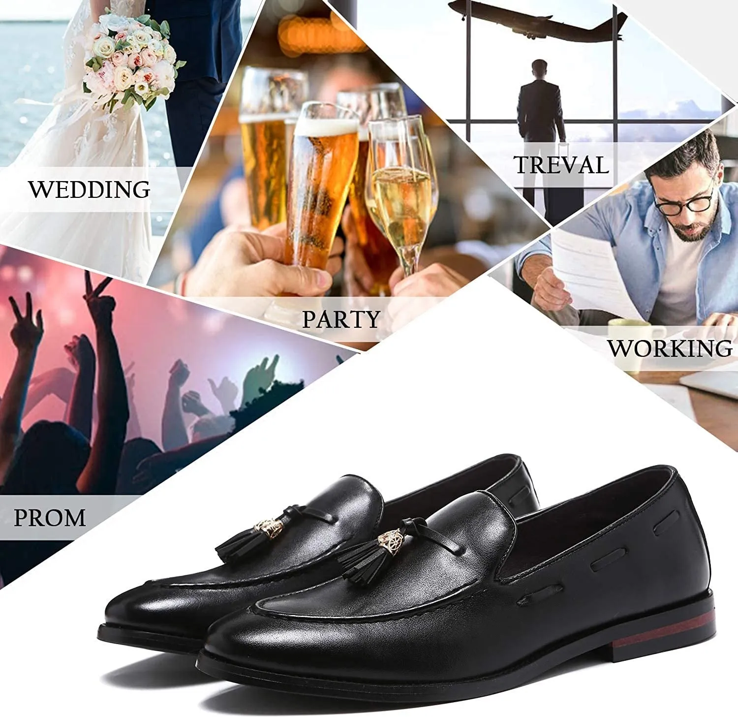 NXY Black Men's Loafers and Slip On丨Luxury Tassel Mens Dress Shoes &amp; Elegant Casual Boat Shoes Size 7-13
