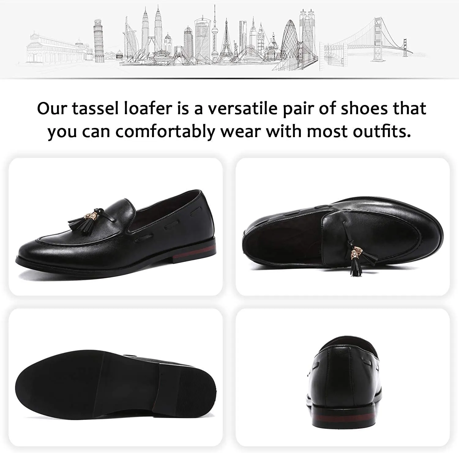 NXY Black Men's Loafers and Slip On丨Luxury Tassel Mens Dress Shoes &amp; Elegant Casual Boat Shoes Size 7-13