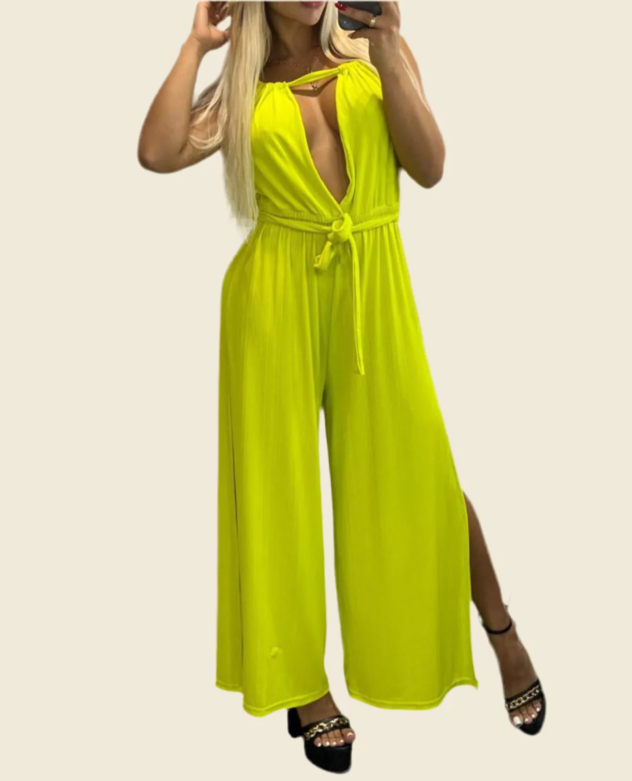 One-Piece Jumpsuit with Plunging Neckline