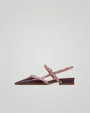 Pointed-toe Solid Color Splicing Studded Buckle Flat Sandals