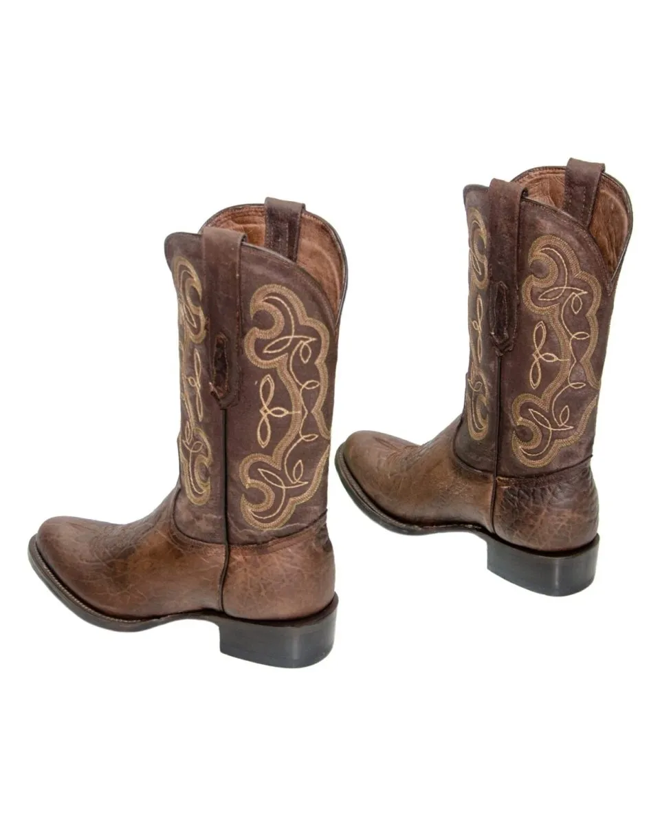 REPARO TX Men’s Bull Shoulder Print Brown Western Boots Brown Top