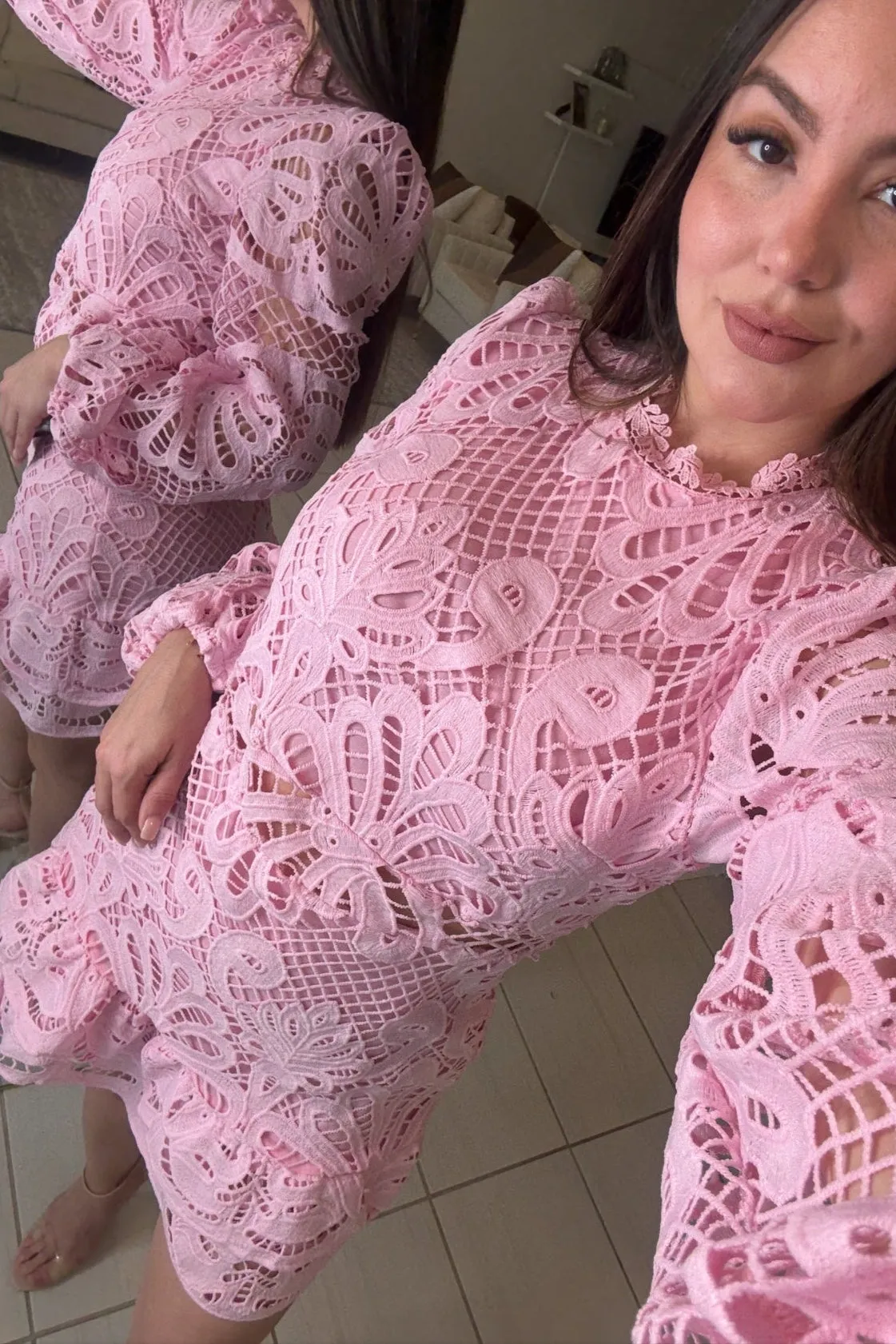 Roma Embroidered Pink Mini Dress