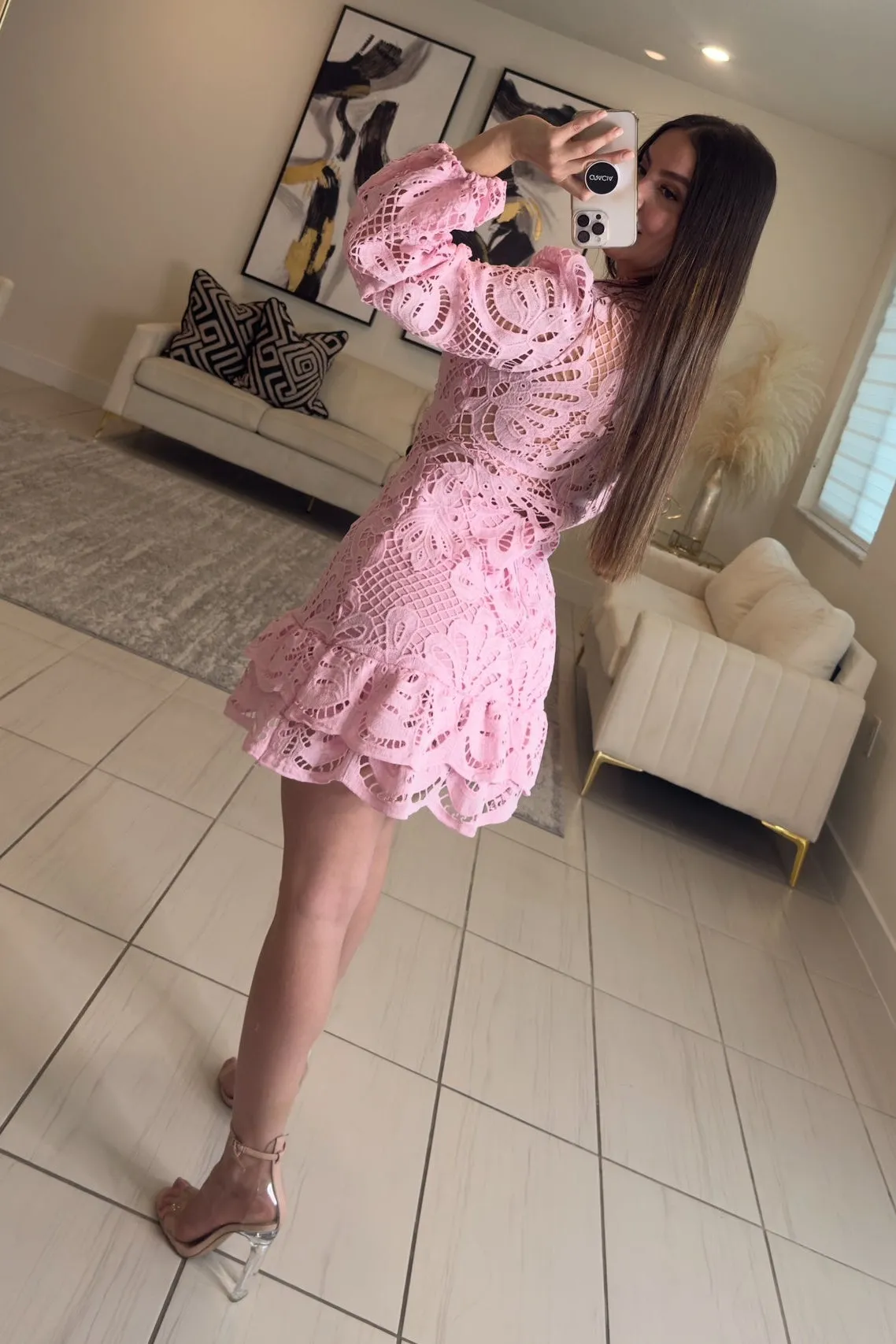 Roma Embroidered Pink Mini Dress