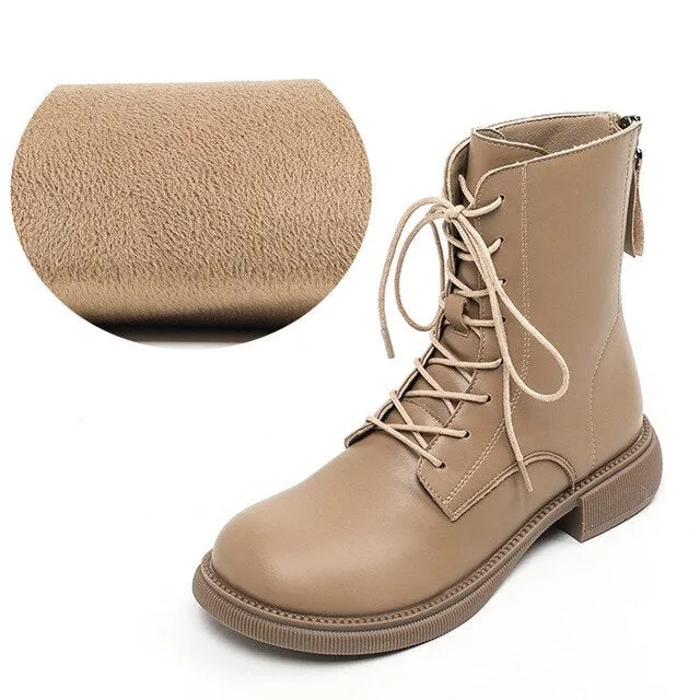 Round Head Lace Up Chelsea Boots For Winter