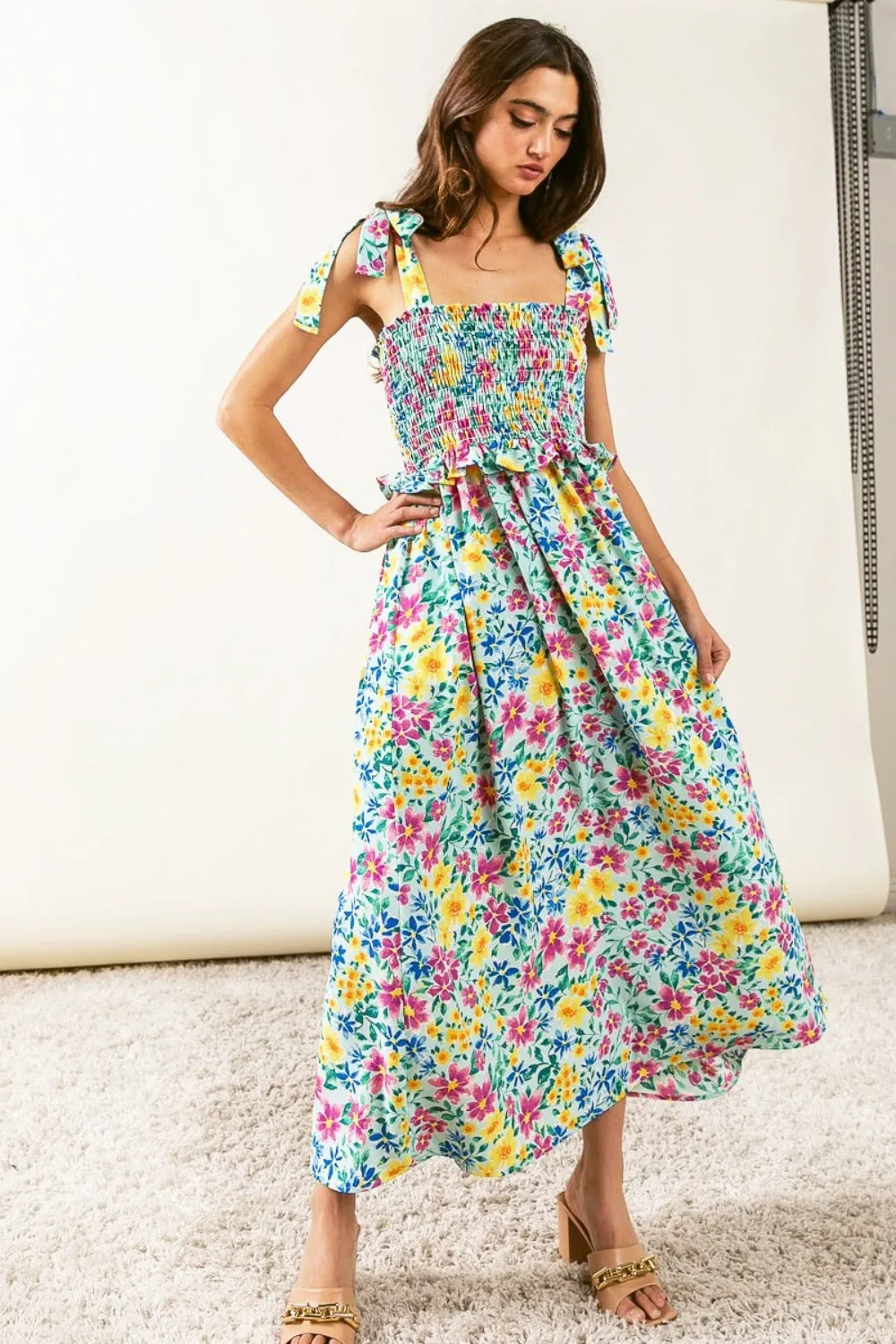 SAVANNAH RUFFLE SMOCKED DRESS