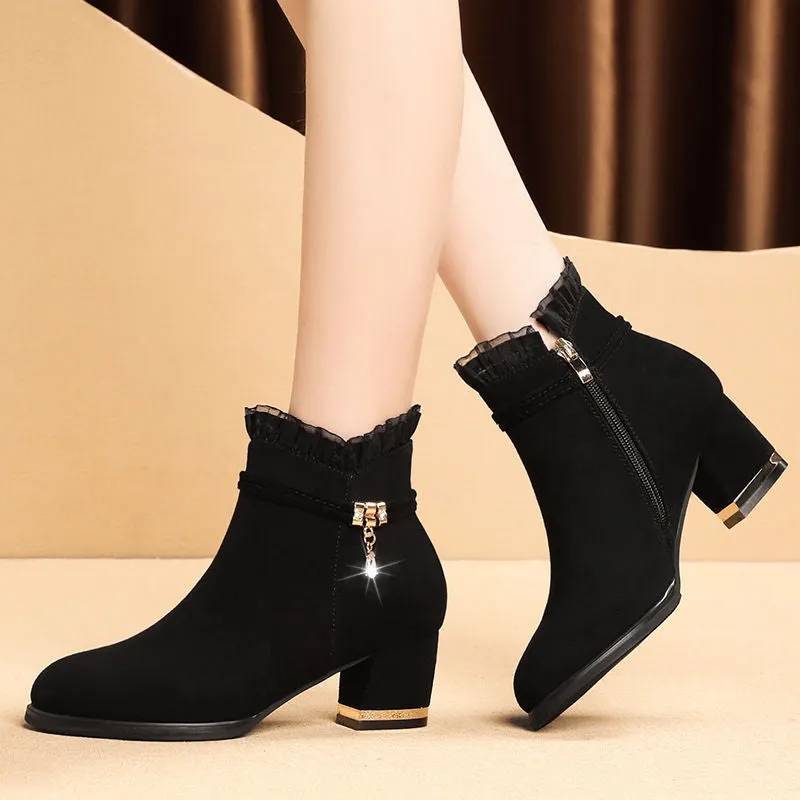 Season Tide Sandal Boots Mid-heel Short Tube All-match