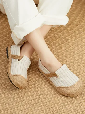 Stripe Strap-Accent Espadrilles Loafers - Women