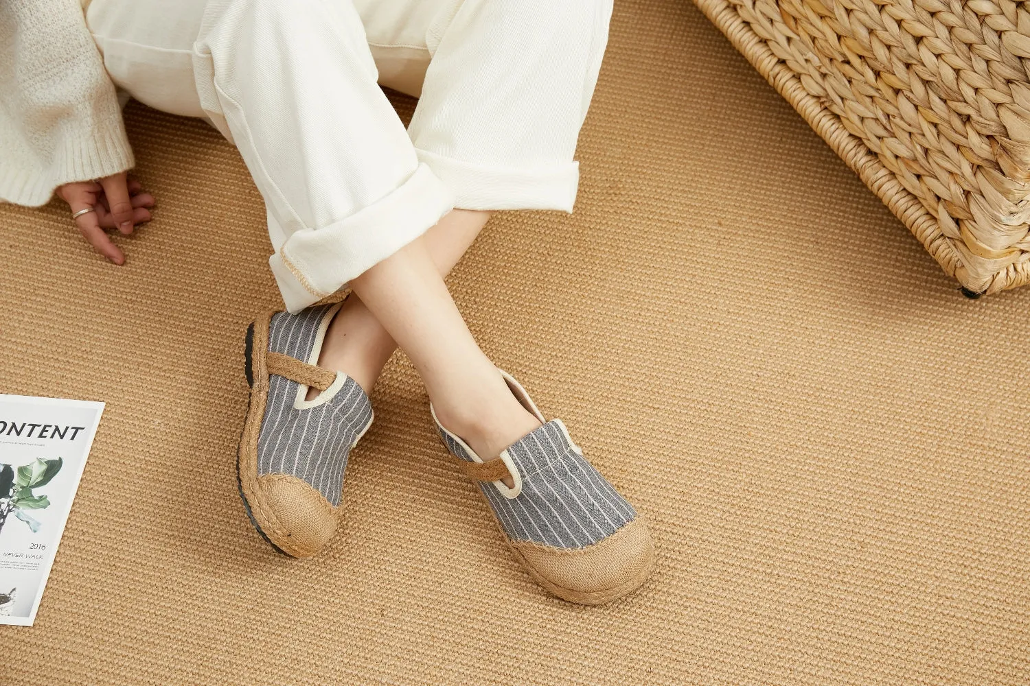 Stripe Strap-Accent Espadrilles Loafers - Women