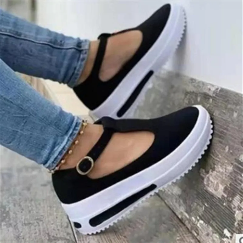 Summer Thick-soled Round Toe Women's Shoes One Word Red Loafers Women