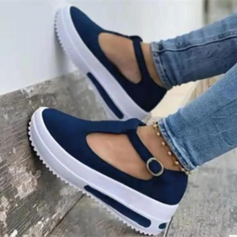 Summer Thick-soled Round Toe Women's Shoes One Word Red Loafers Women