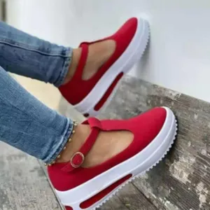 Summer Thick-soled Round Toe Women's Shoes One Word Red Loafers Women