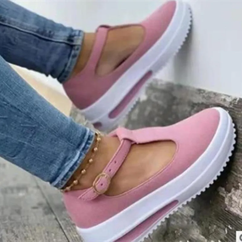 Summer Thick-soled Round Toe Women's Shoes One Word Red Loafers Women