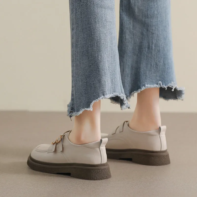 Thick-soled Loafers with Straps, Retro Soft-soled Women's Shoes