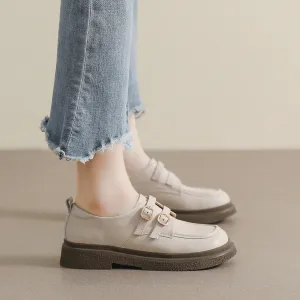 Thick-soled Loafers with Straps, Retro Soft-soled Women's Shoes
