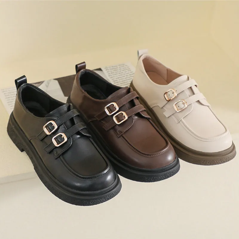 Thick-soled Loafers with Straps, Retro Soft-soled Women's Shoes
