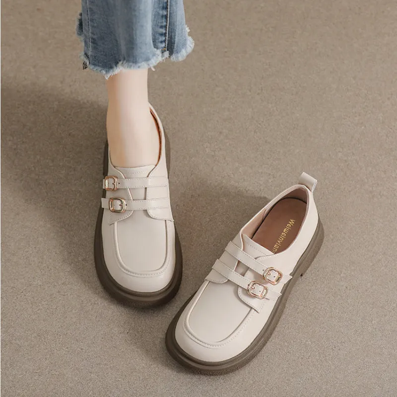 Thick-soled Loafers with Straps, Retro Soft-soled Women's Shoes