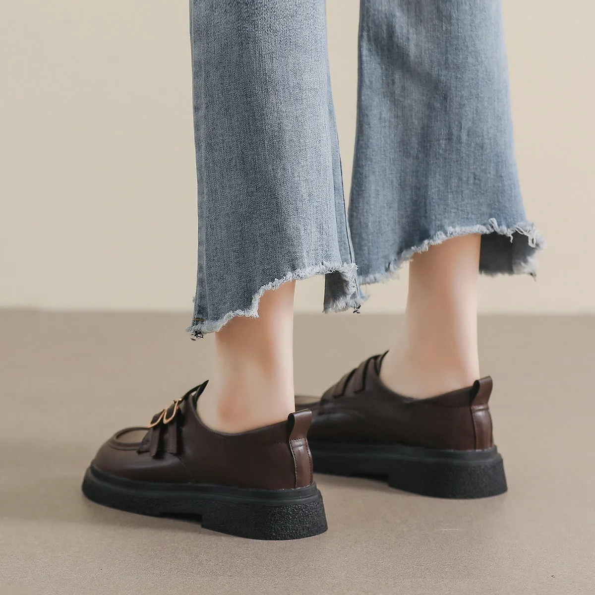 Thick-soled Loafers with Straps, Retro Soft-soled Women's Shoes