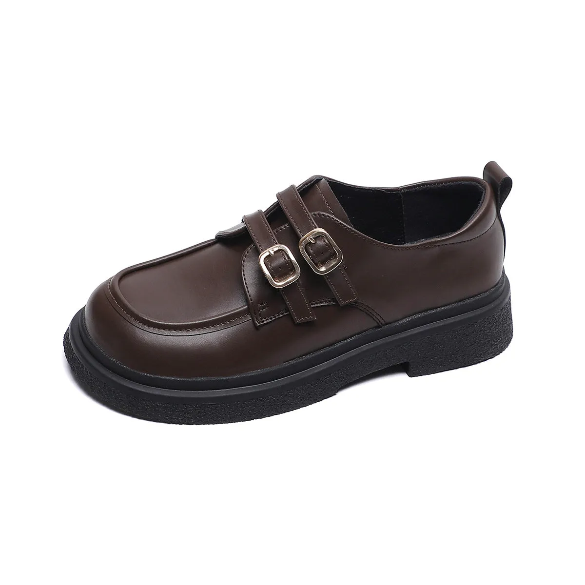 Thick-soled Loafers with Straps, Retro Soft-soled Women's Shoes