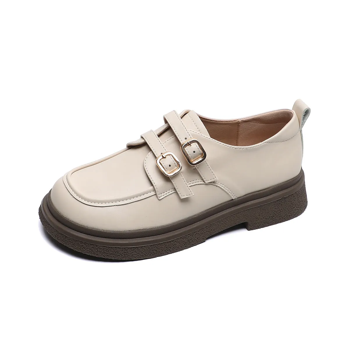 Thick-soled Loafers with Straps, Retro Soft-soled Women's Shoes