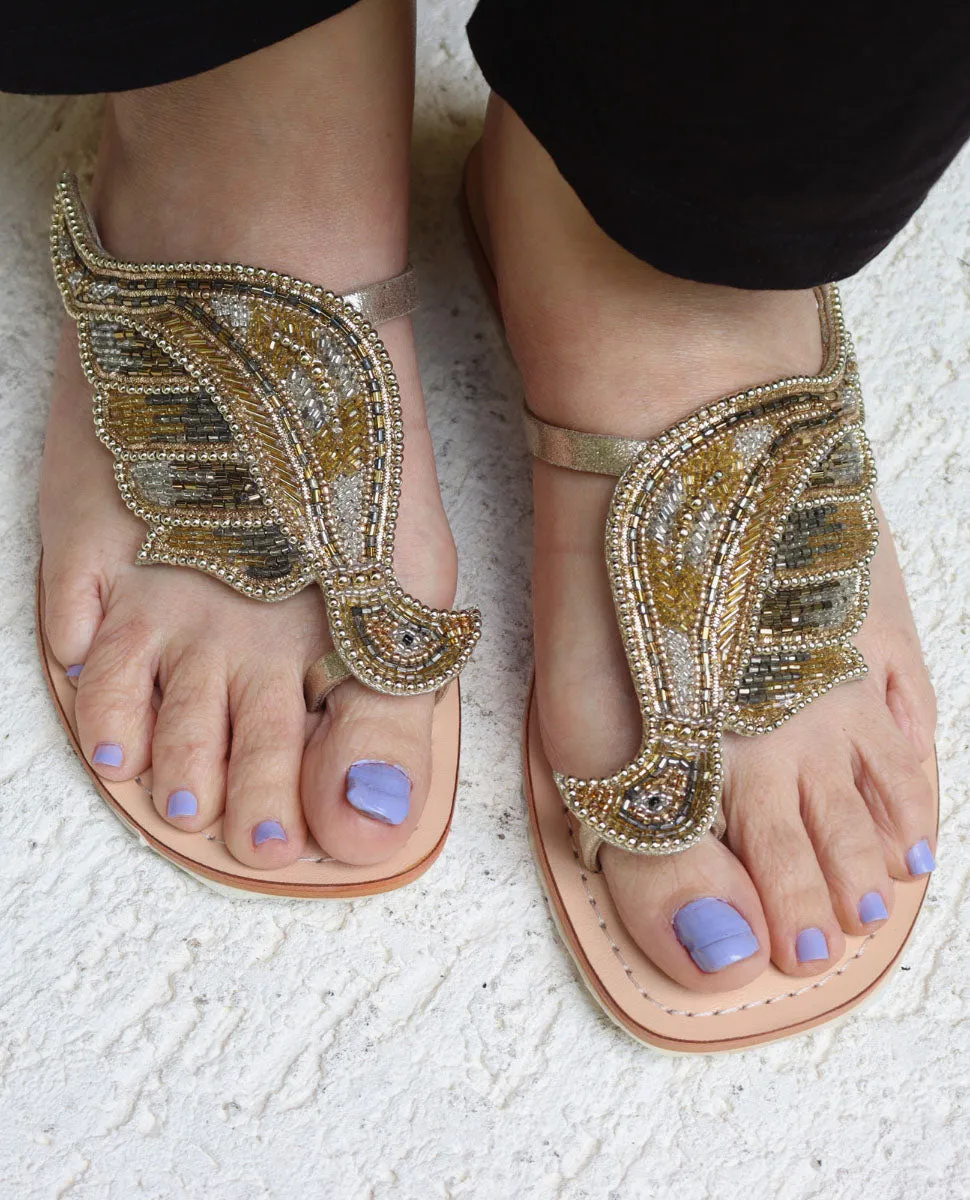Tweety Gold & Silver Bronze Beaded Flats