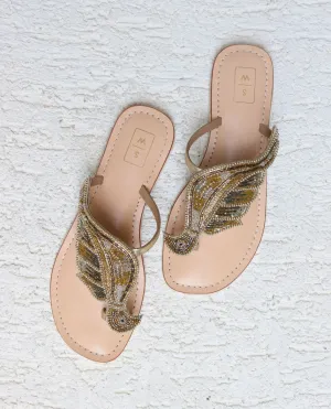 Tweety Gold & Silver Bronze Beaded Flats