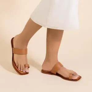 Venice Tan Flat Sandals For Women