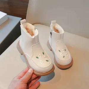 Warm And Comfy - Children's Boots With Floral Embroidery And Zip