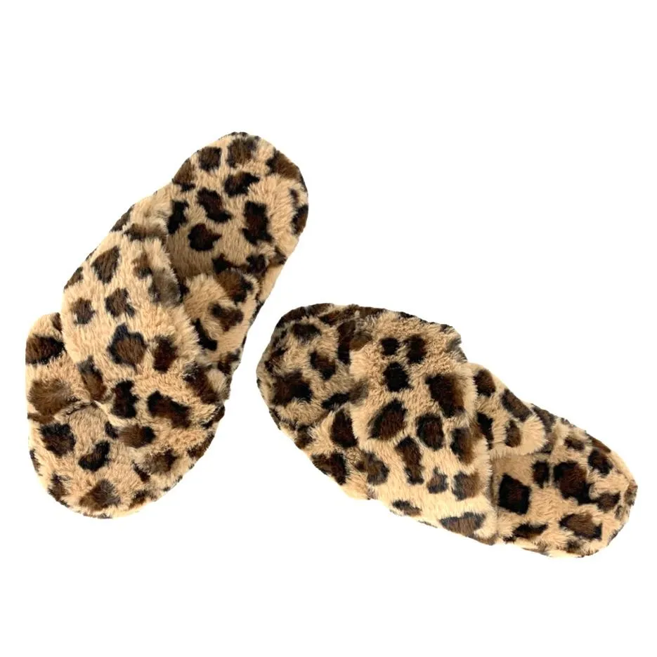 Women's CrissCross Flats Fuzzy Furry Slippers