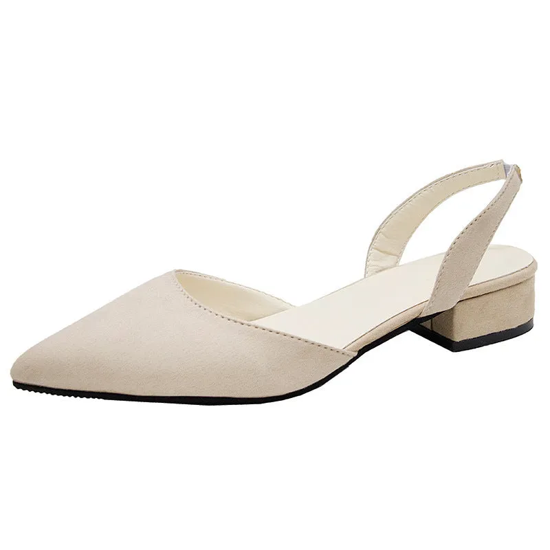 Womens Flats Low Heel Pointed Shallow Mouth Suede Slingback