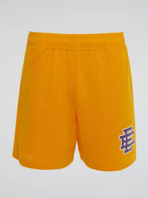 Yellow Perforated Logo Shorts