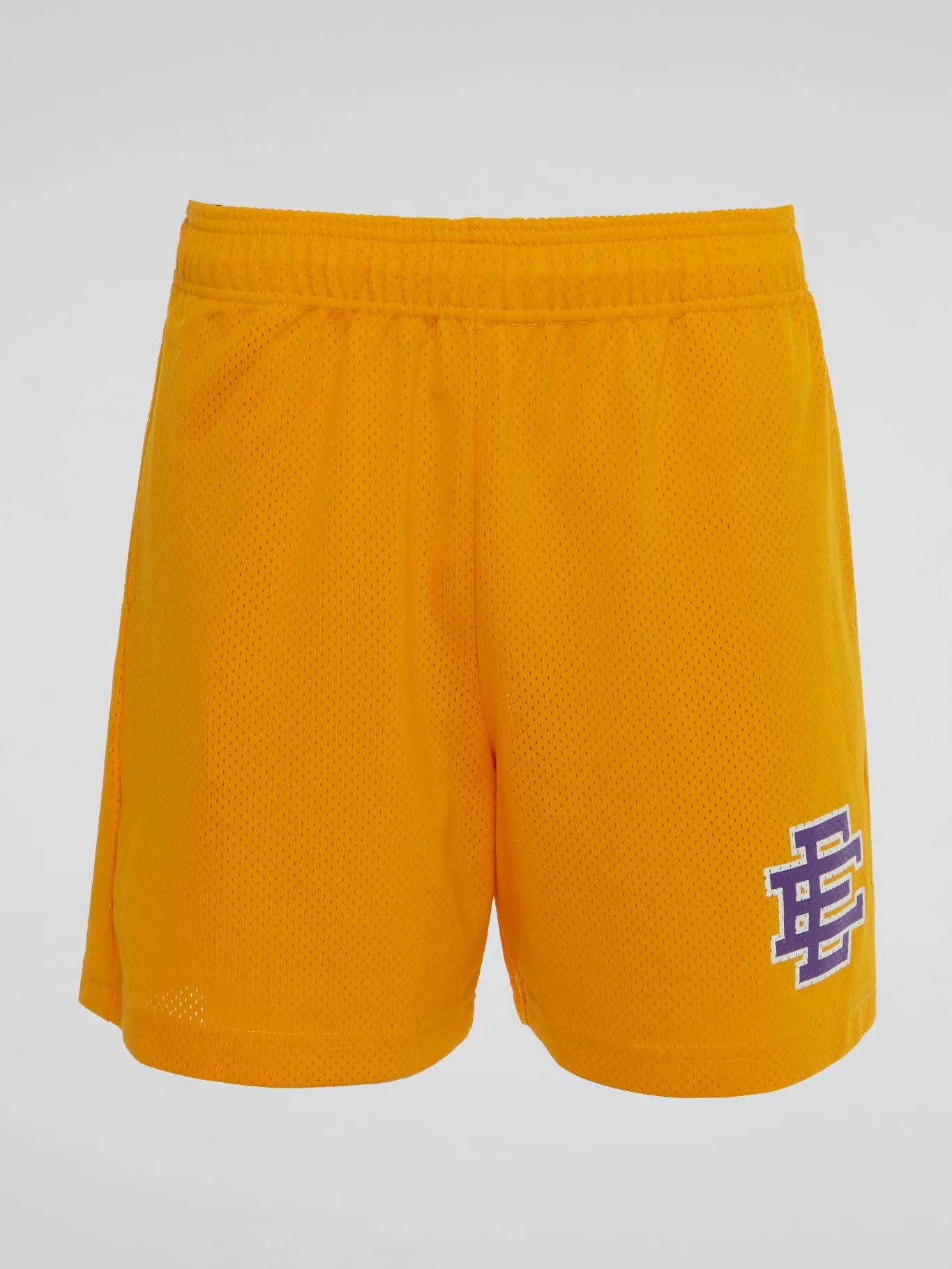 Yellow Perforated Logo Shorts