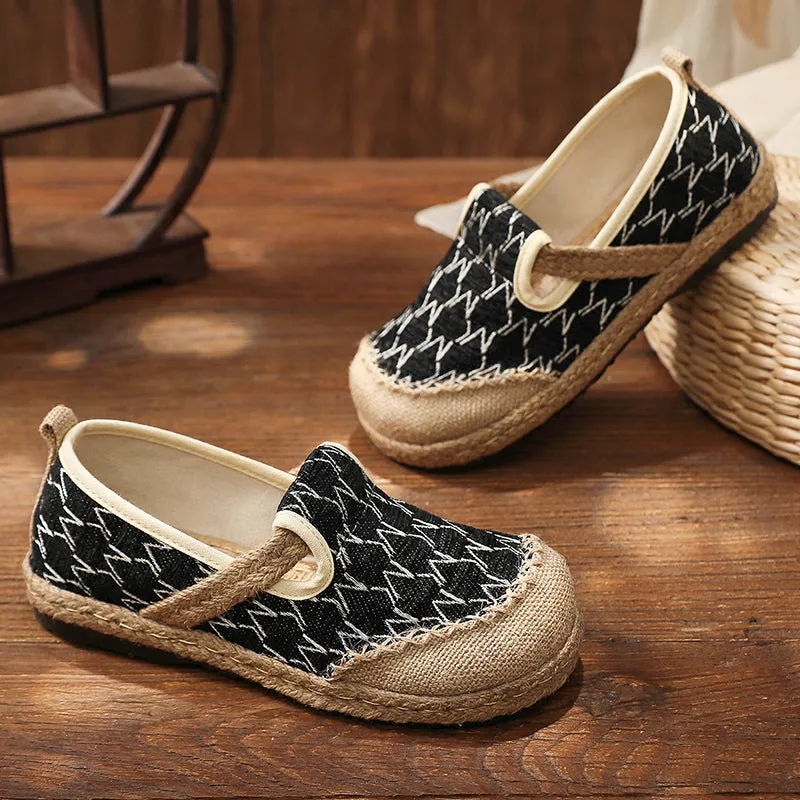 Zig Zag Stitch Linen Round Toe Espadrilles Loafers - Cactus Rose