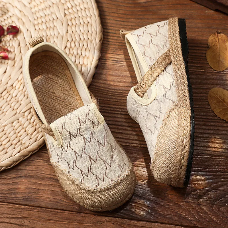Zig Zag Stitch Linen Round Toe Espadrilles Loafers - Cactus Rose