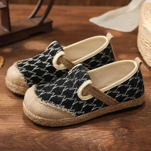 Zig Zag Stitch Linen Round Toe Espadrilles Loafers - Cactus Rose