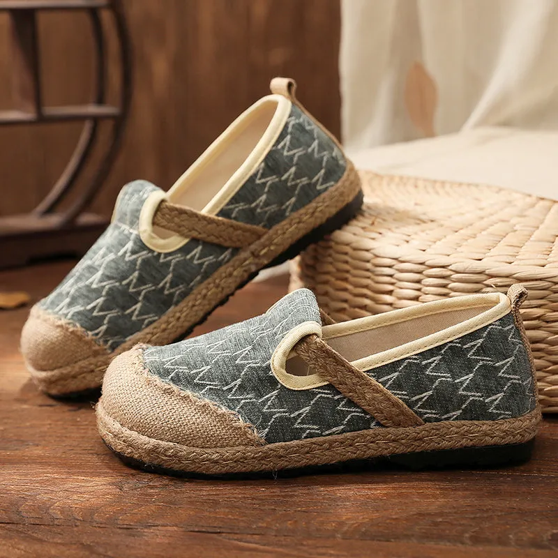 Zig Zag Stitch Linen Round Toe Espadrilles Loafers - Cactus Rose