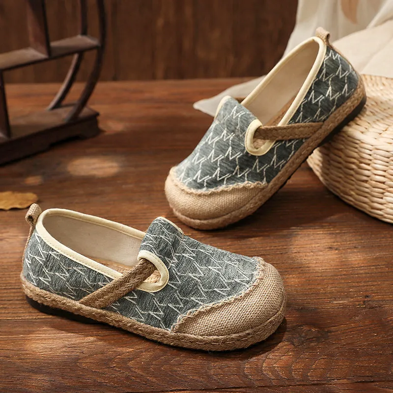 Zig Zag Stitch Linen Round Toe Espadrilles Loafers - Cactus Rose