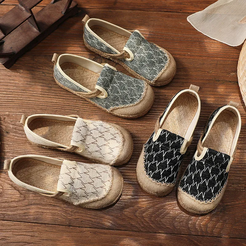 Zig Zag Stitch Linen Round Toe Espadrilles Loafers - Cactus Rose