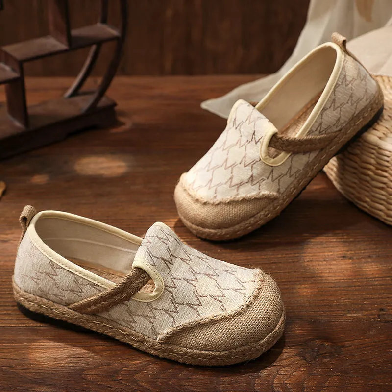 Zig Zag Stitch Linen Round Toe Espadrilles Loafers - Cactus Rose