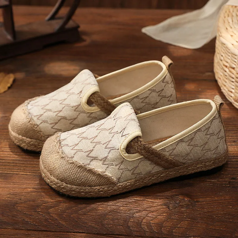Zig Zag Stitch Linen Round Toe Espadrilles Loafers - Cactus Rose