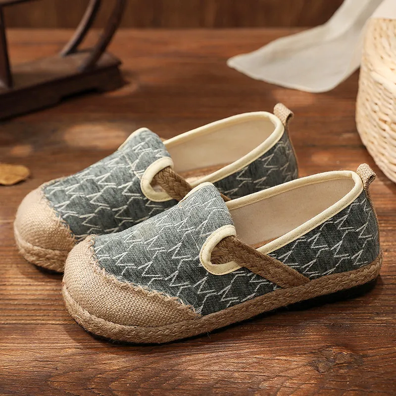 Zig Zag Stitch Linen Round Toe Espadrilles Loafers - Cactus Rose